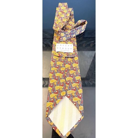 Michael Abboud Collection Gold/Brown Paisley 100% Silk Men’s Neck Tie - Picture 3 of 9